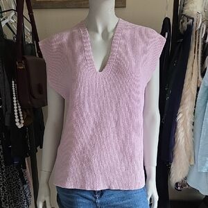 Design Lab by Lord & Taylor Pink Rib Knit Sleeveless V-Neck Sweater Top